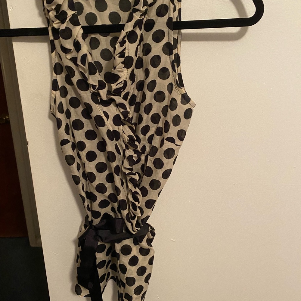 Zara Basic Black and Cream Polka Dot Ruffle Wrap Blouse, Size Small, EUC